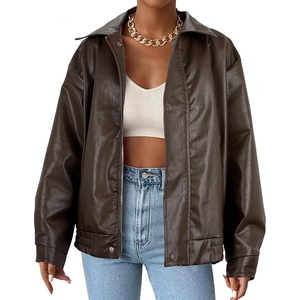 American Trends Womens Faux Leather Jackets Oversized Motorcycle Bomber Coats Fall Spring Fashion Clothes Winter Outfits(Brown)