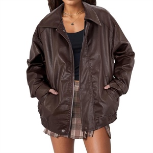 American Trends Womens Faux Leather Jackets Oversized Motorcycle Bomber Coats Fall Spring Fashion Clothes Winter Outfits(Coffee)