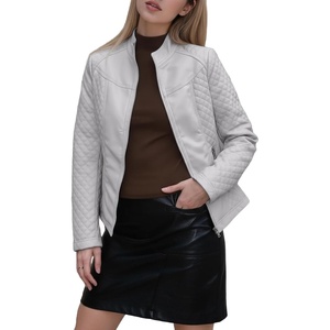 Bellivera Faux Leather Women Motorcycle Stand Collar Jacket(Grey Casual Jacket)