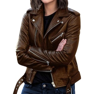 Biker Faux Leather Jacket for Women Faux Leather Motocycle Coat Fall Fashion Bomber Jacket(Brown)