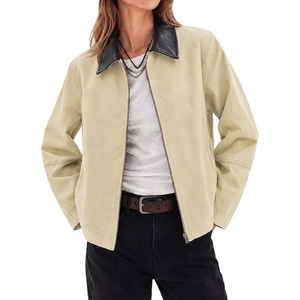 Cicy Bell Women Barn Jacket Zip Up Cotton Canvas Oversized Lightweight Coat(Beige)