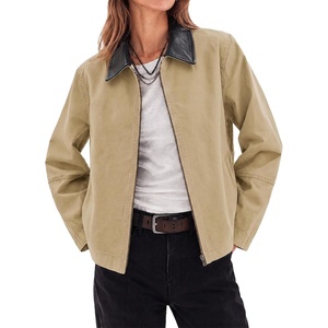 Cicy Bell Women Barn Jacket Zip Up Cotton Canvas Oversized Lightweight Coat(Khaki)