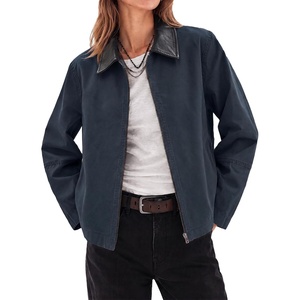 Cicy Bell Women Barn Jacket Zip Up Cotton Canvas Oversized Lightweight Coat(Navy)