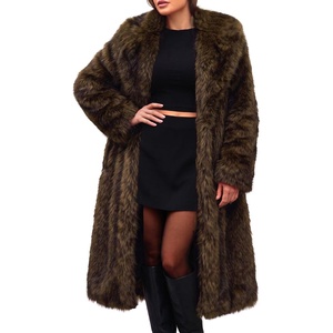 ELLEVEN Long Faux Fur Coats for Women, Open Front Jackets with Pockets(Black & Brown)