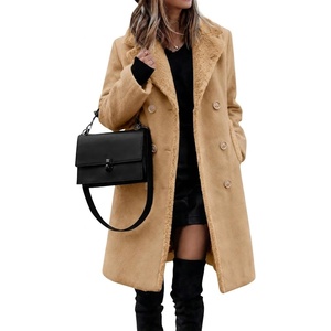 Fur Collar Wool Coats for Women Double Breasted Long Peacoat Jackets(Camel)