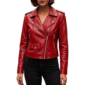 JiXiang Faux Leather Jacket Women Lapel Collared Fashion Vintage Coat Zipper Closure Cropped Biker Motorcycle Jackets Outwear(1-rd1)