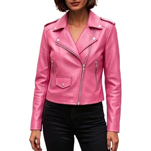 JiXiang Faux Leather Jacket Women Lapel Collared Fashion Vintage Coat Zipper Closure Cropped Biker Motorcycle Jackets Outwear(1-rd2)