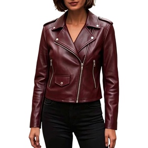 JiXiang Faux Leather Jacket Women Lapel Collared Fashion Vintage Coat Zipper Closure Cropped Biker Motorcycle Jackets Outwear(1-rd3)