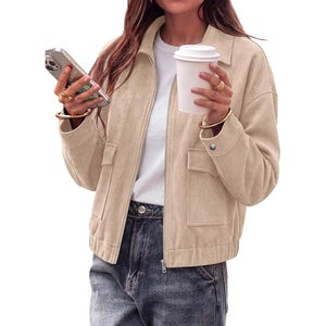 KIRUNDO Womens Faux Suede Bomber Jacket Zip Up Cropped Fall Coats(Beige)