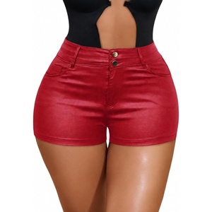 Leather Shorts for Women Low Rise Hot Micro Shorts Y2K Club Outfits(Red-1)