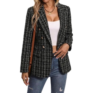 Mina Self 2026 Women’s Fall Tweed Blazer Plaid Jacket Business Casual Coat(3-plaid-black)