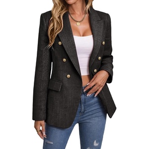 Mina Self 2026 Women’s Fall Tweed Blazer Plaid Jacket Business Casual Coat(3-tweed/Black)
