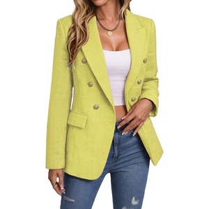 Mina Self 2026 Women’s Fall Tweed Blazer Plaid Jacket Business Casual Coat(3-tweed/Yellowish Green)