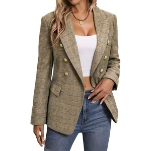 Mina Self 2026 Women’s Fall Tweed Blazer Plaid Jacket Business Casual Coat(Plaid/Brown)