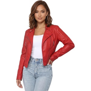 Olivia Miller Women’s Faux Leather Moto Jacket(Red)
