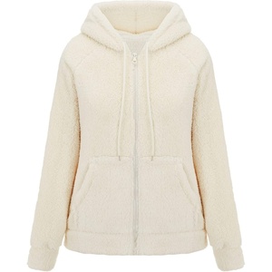 RISISSIDA Women Sherpa Faux Fur Jacket Hooded,Fleece Soft Hoodie(Off-white)