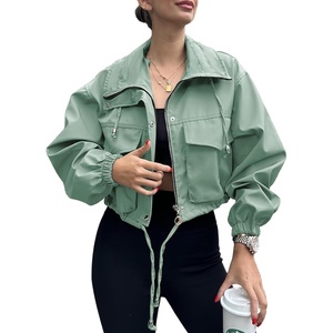 Tankaneo Womens Cropped Jacket Zip Up Lightweight Oversized Utility Anorak(Green)
