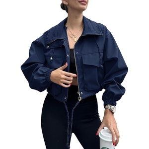 Tankaneo Womens Cropped Jacket Zip Up Lightweight Oversized Utility Anorak(Navy)