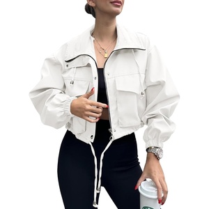 Tankaneo Womens Cropped Jacket Zip Up Lightweight Oversized Utility Anorak(White)