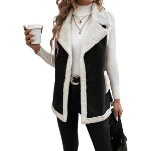Women Sherpa Vest Fall Winter Faux Fur Suede Vest Jacket Warm Coat(Black)