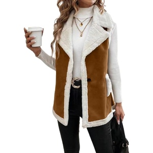 Women Sherpa Vest Fall Winter Faux Fur Suede Vest Jacket Warm Coat(Brown)