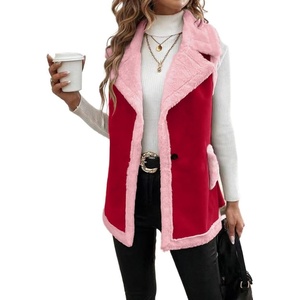 Women Sherpa Vest Fall Winter Faux Fur Suede Vest Jacket Warm Coat(Maple Red)