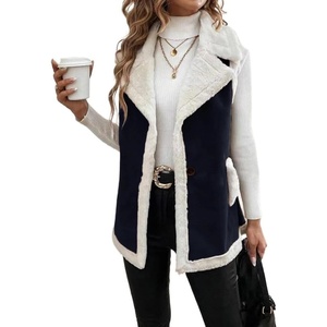 Women Sherpa Vest Fall Winter Faux Fur Suede Vest Jacket Warm Coat(Navy)