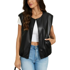 Women’s Faux Leather Vest Top Motorcycle Biker Sleeveless Jacket(Black)