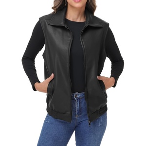 Womens Oversized Leather Vest Sleeveless Waistcoat(Black)