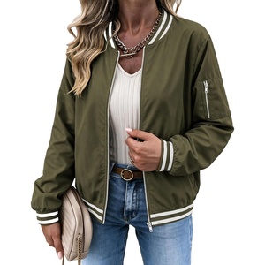 Zeagoo Women Bomber Jacket Casual Coats Spring Fall Clothes with Pockets(Army Green Stripes)