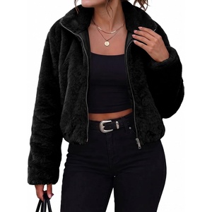 luvamia Faux Fur Jackets for Women Fall Cropped Coat Fuzzy Winter Outerwear(Black)