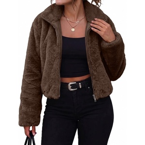 luvamia Faux Fur Jackets for Women Fall Cropped Coat Fuzzy Winter Outerwear(Coffee Brown)