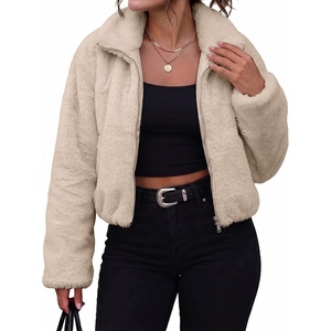 luvamia Faux Fur Jackets for Women Fall Cropped Coat Fuzzy Winter Outerwear(Khaki)