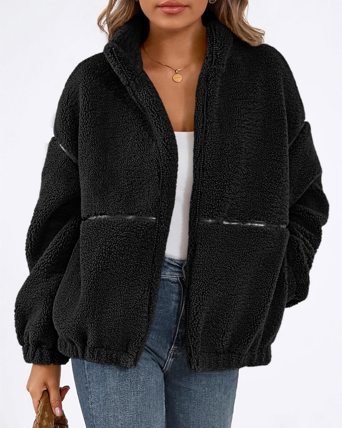 image:imageKIRUNDO Sherpa Jacket Women Fleece Zip Up Winter CoatsBlack
