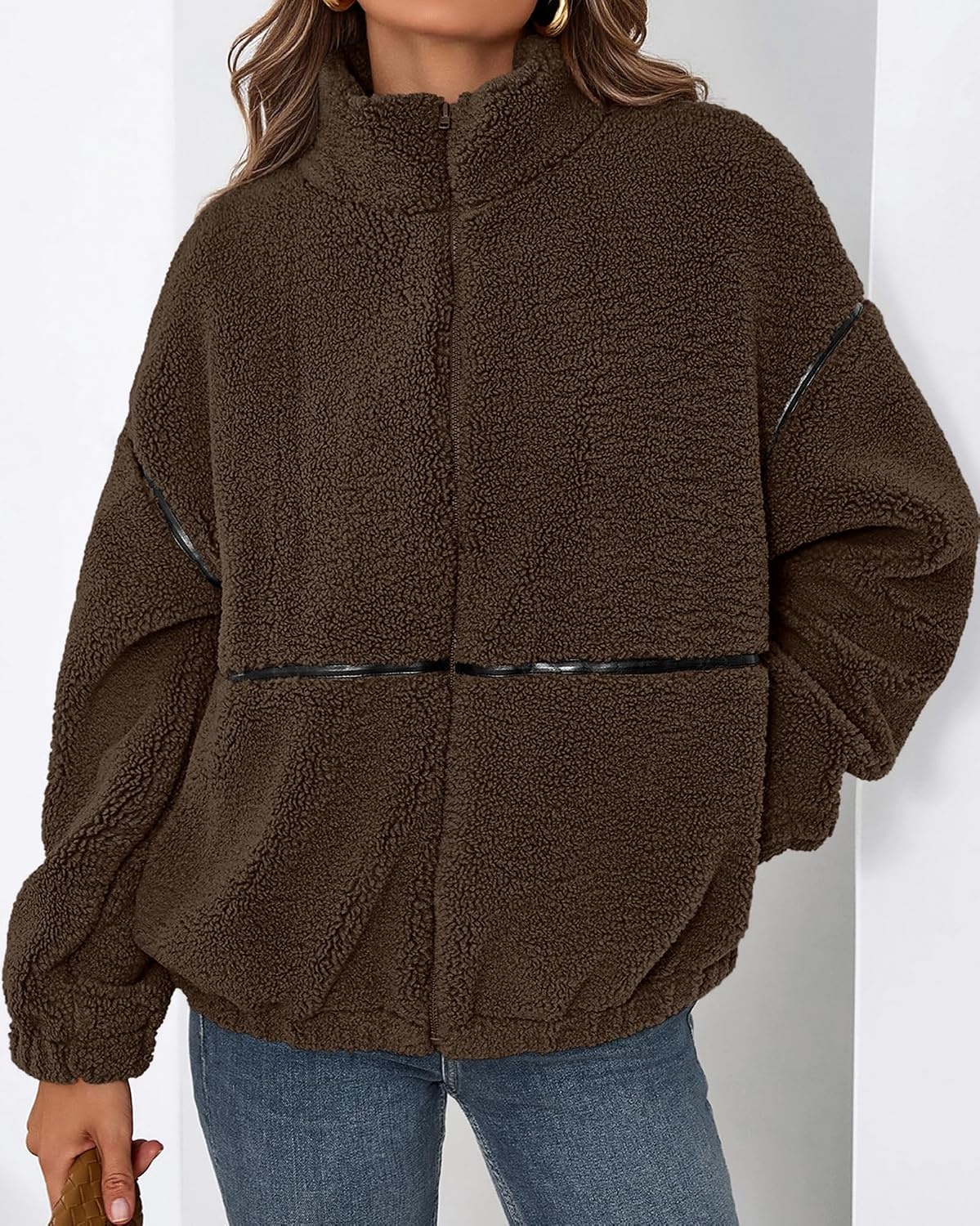 image:imageKIRUNDO Sherpa Jacket Women Fleece Zip Up Winter CoatsBrown