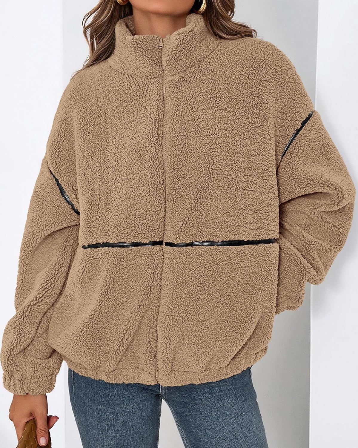 image:imageKIRUNDO Sherpa Jacket Women Fleece Zip Up Winter CoatsKhaki