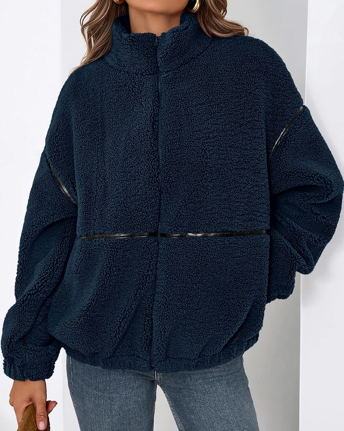 image:imageKIRUNDO Sherpa Jacket Women Fleece Zip Up Winter CoatsNavy Blue