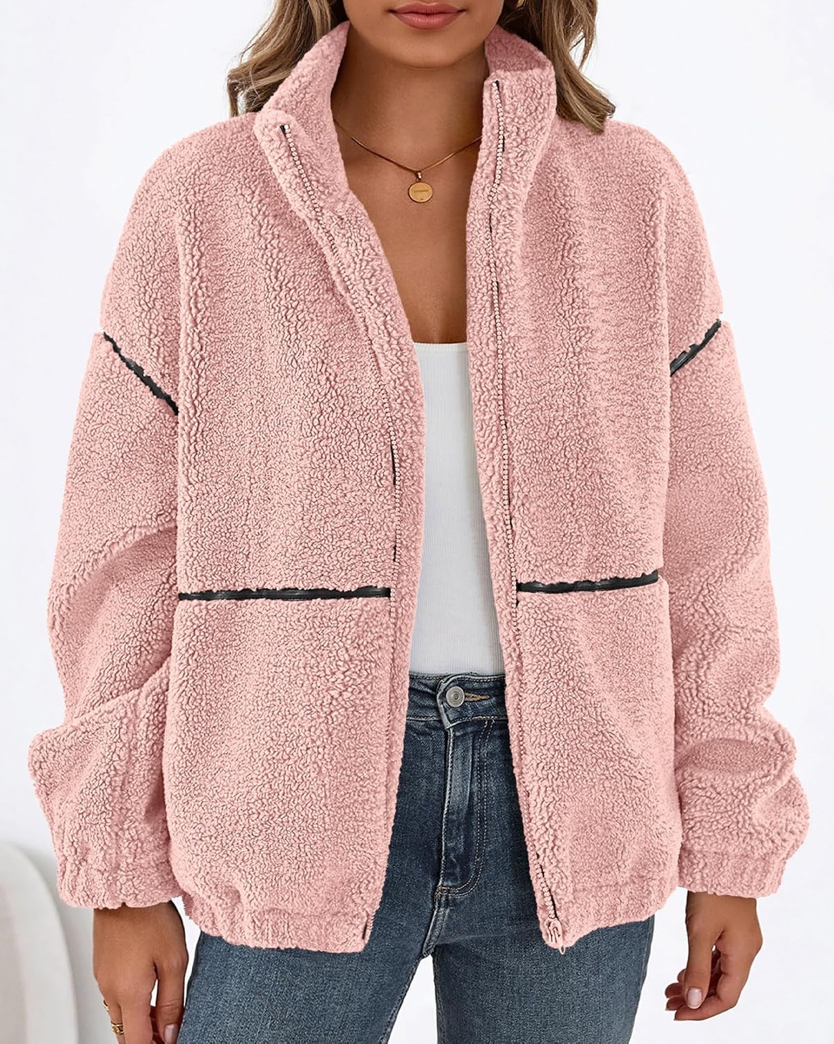 image:imageKIRUNDO Sherpa Jacket Women Fleece Zip Up Winter CoatsPink