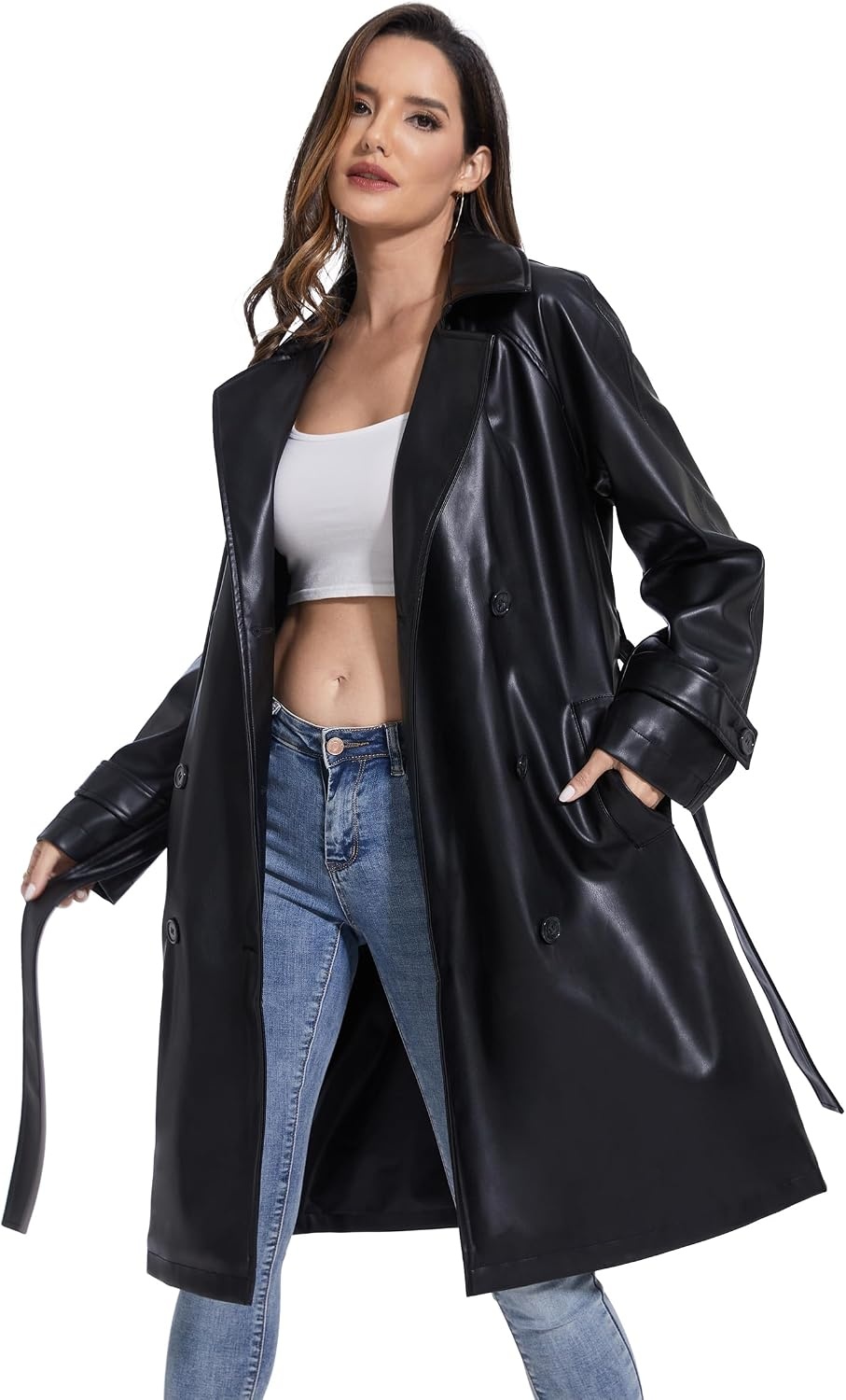 image:imageWomens Faux Leather Trench Coat BlackWine Red SXXLRaven