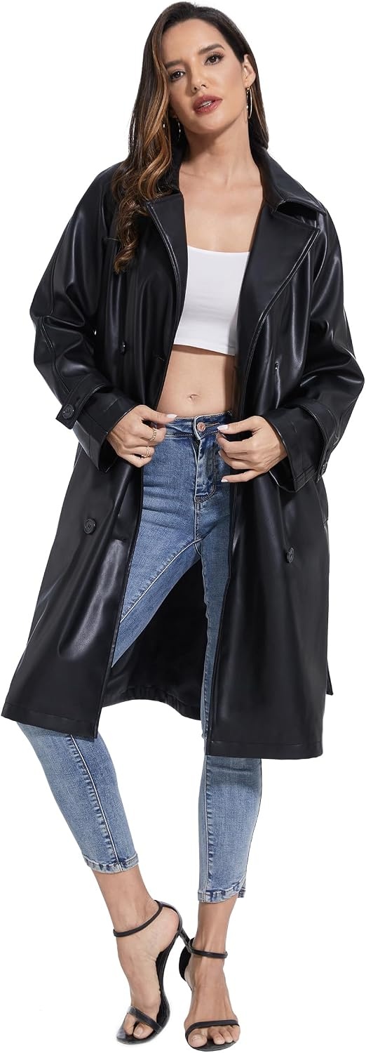 image:imageWomens Faux Leather Trench Coat BlackWine Red SXXLRaven