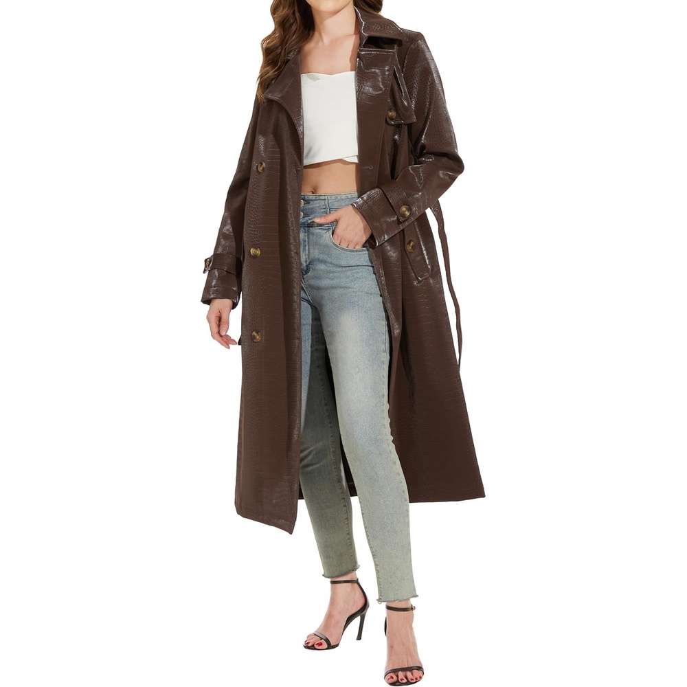 image:imageWomens Faux Leather Trench Coat BlackWine Red SXXLWine Red