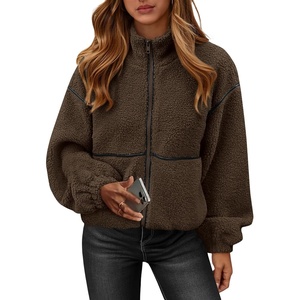 KIRUNDO Sherpa Jacket Women Fleece Zip Up Winter Coats(Brown)
