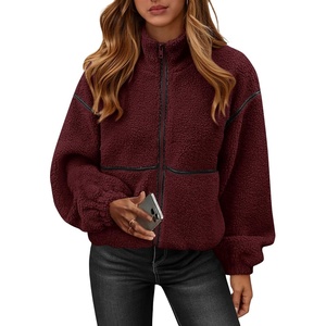 KIRUNDO Sherpa Jacket Women Fleece Zip Up Winter Coats(Burgundy)