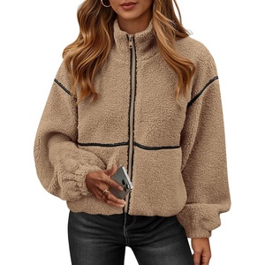 KIRUNDO Sherpa Jacket Women Fleece Zip Up Winter Coats(Khaki)