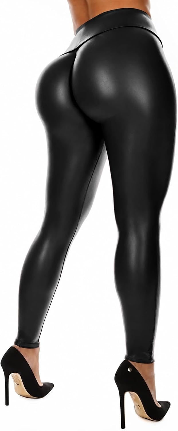 image:imageFITTOO Women Sexy Faux Leather Leggings Pu Leather PantsMatt Black