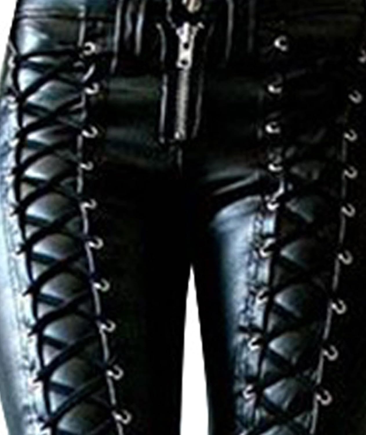 image:imageSexyshine Womens Bandage Lace Up Faux Leather Pants Mid Wasit Tie Criss Cross Y2K Gothic Punk PU Leather Legging TightsBlack