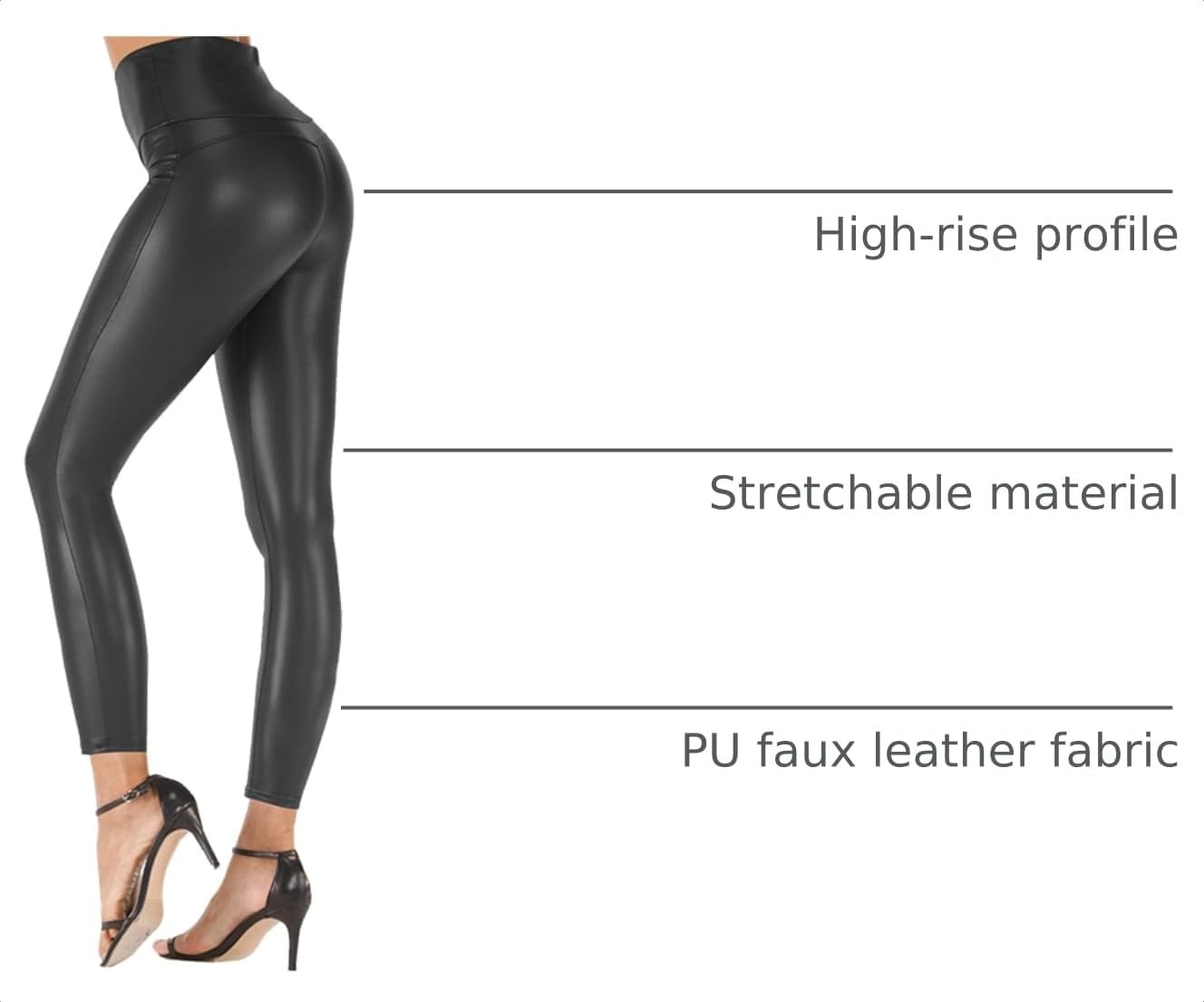 image:imageStretchy High Waisted Tights Faux Leather Leggings Pants for Women Regular Plus SizeBlack