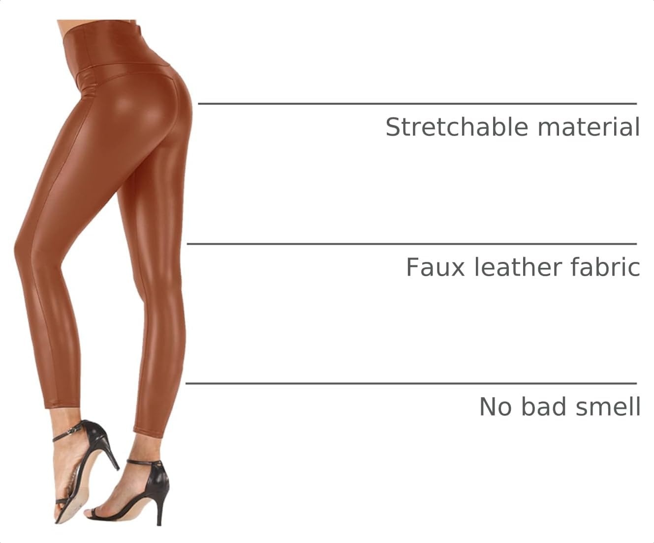 image:imageStretchy High Waisted Tights Faux Leather Leggings Pants for Women Regular Plus SizeBrown