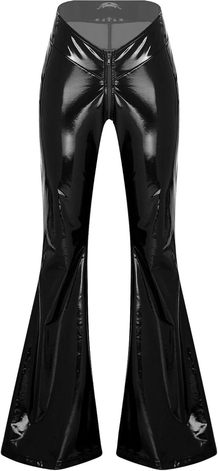 image:imageWomen Patent Leather Leggings Y2k Flared PantsBlack