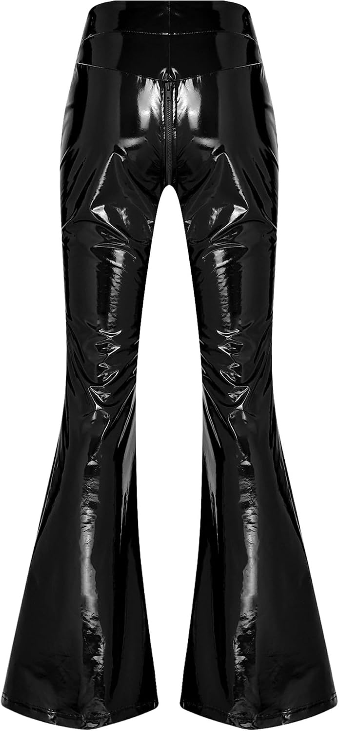 image:imageWomen Patent Leather Leggings Y2k Flared PantsBlack